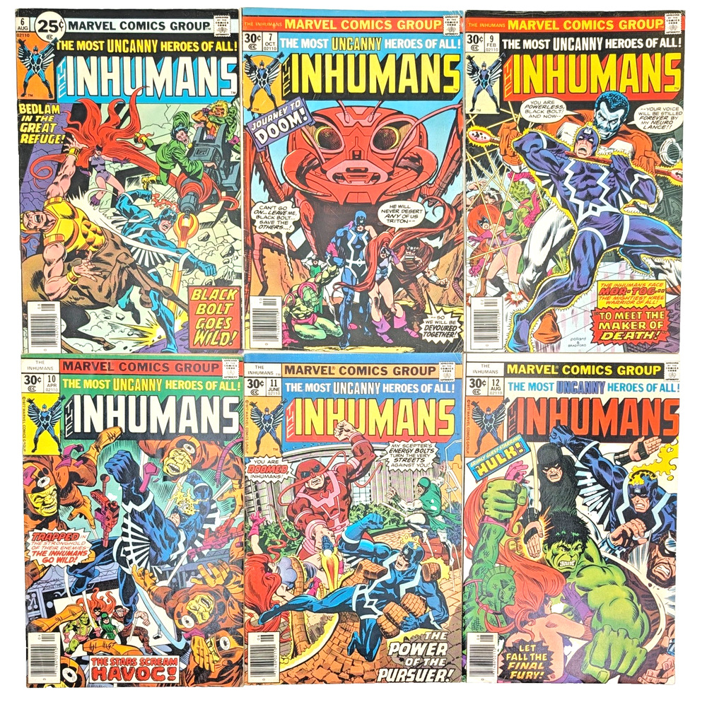 The Inhumans Comic Book Lot Issues 6 7 9 10 11 12 Marvel 1976 1977 VG to FN